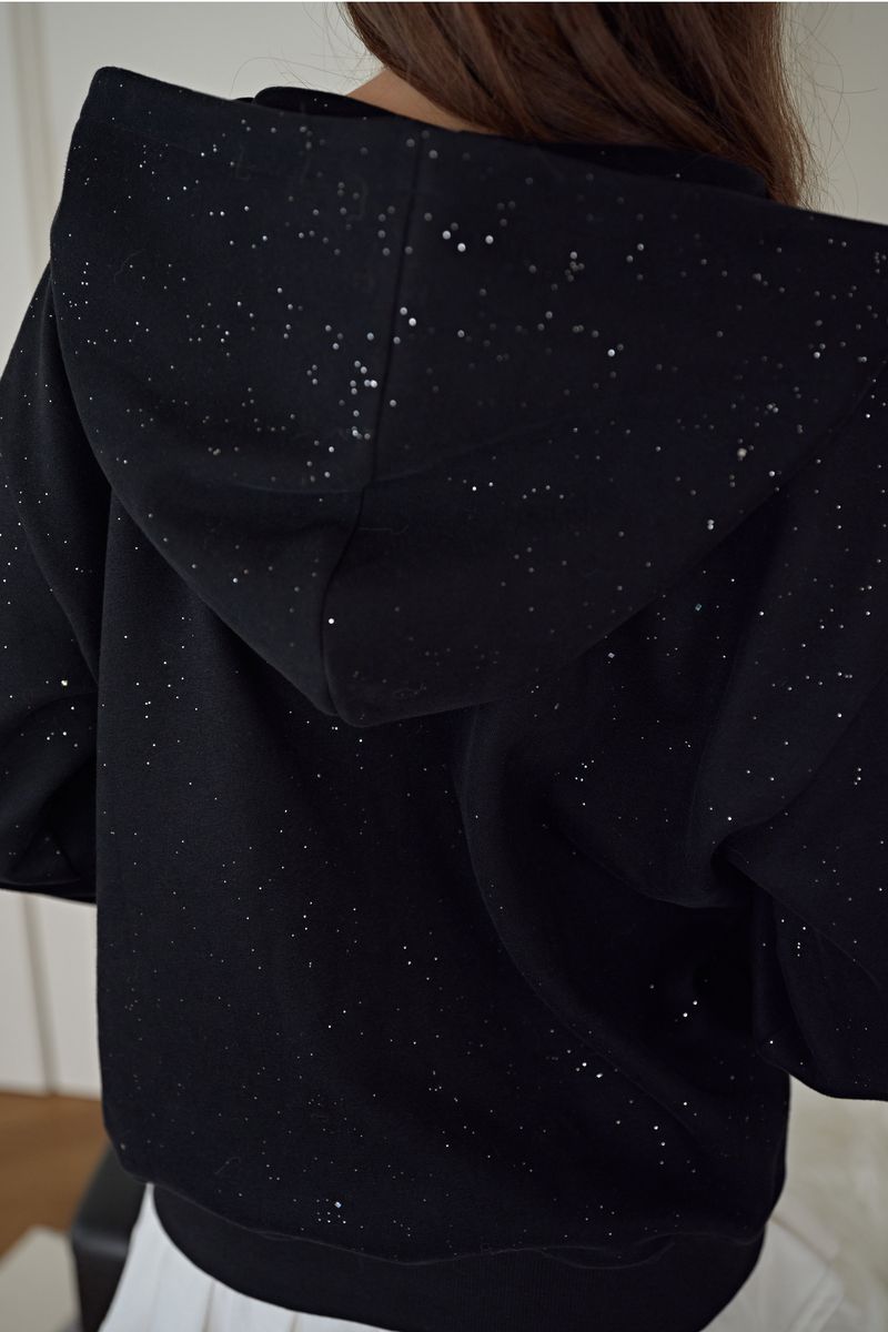 Twinkle Dust Hooded Zip-up, Black