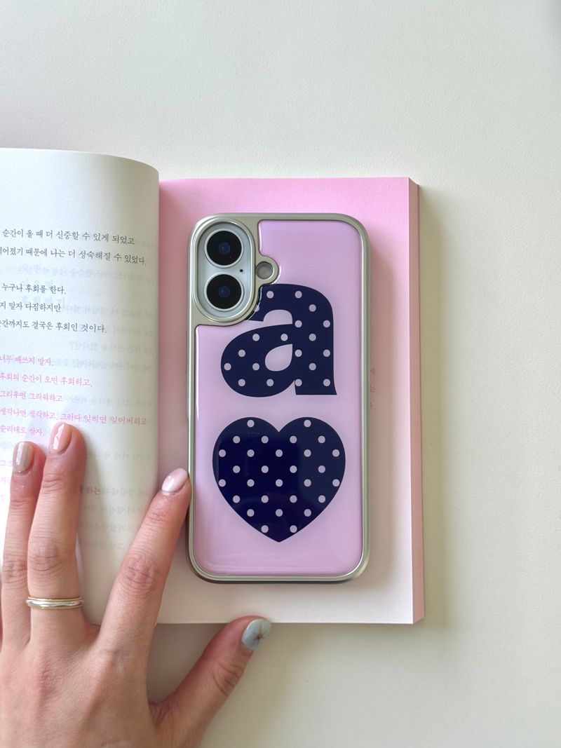 NAVY DOTTY LOVE PINK Silver Epoxy Case