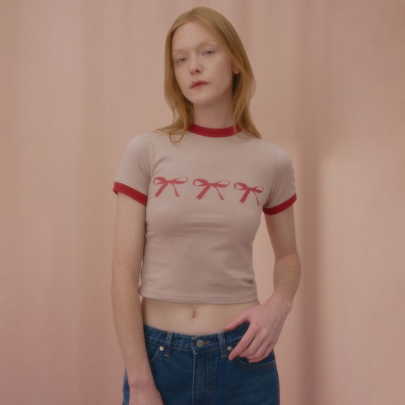 NCOVER(エンカバー)の「TRIPLE RIBBON RINGER TSHIRT-BEIGE(Tops)」