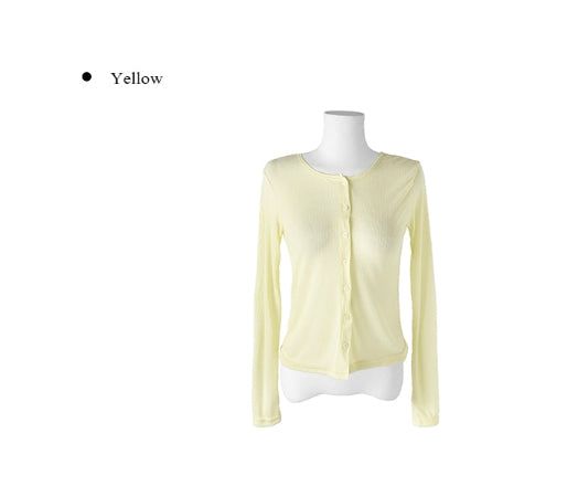 Boa See-Through Button Ribbed Long Sleeve Cardigan