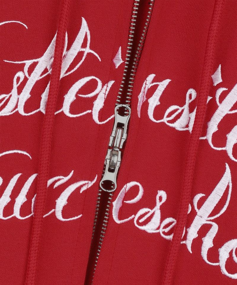 Front Lettering Hooded Zip-Up - Red
