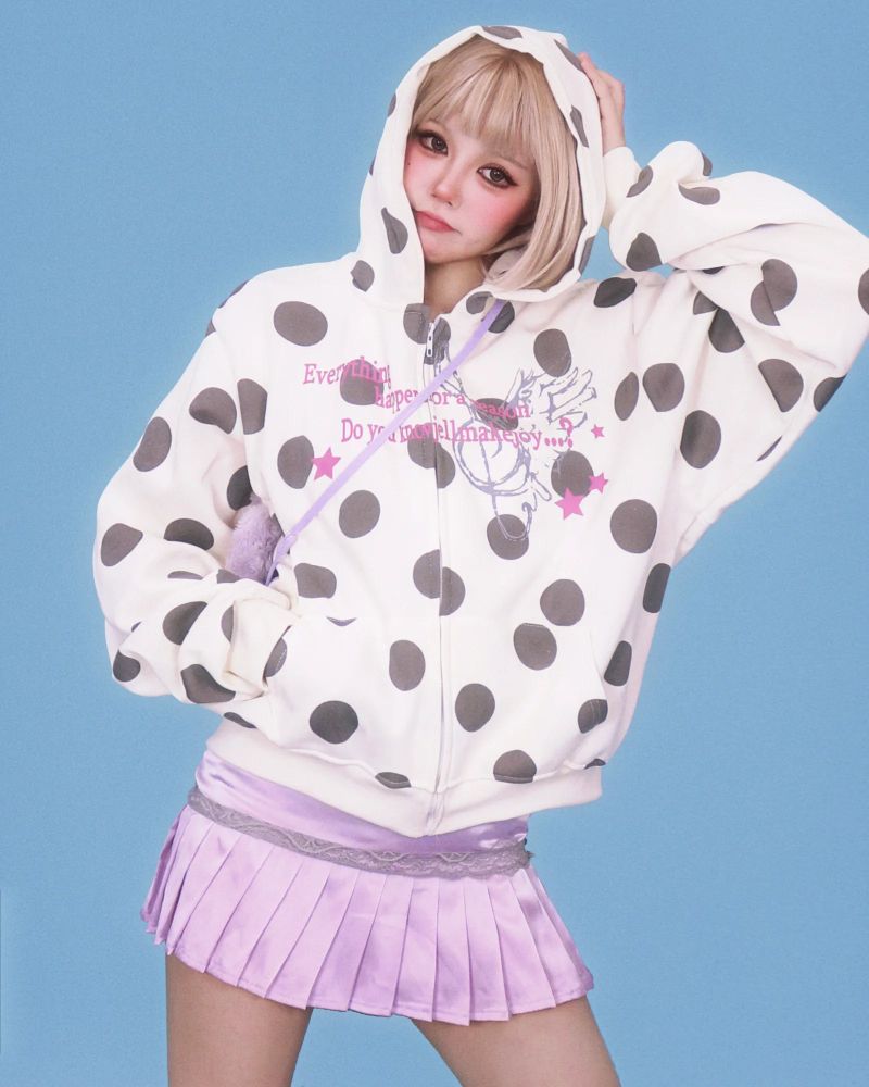 big-dot cream hood zip-up
