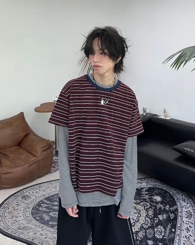 SATIIIZ（サティーズ）の「Eder Striped Short Sleeve Tee（Tops）」