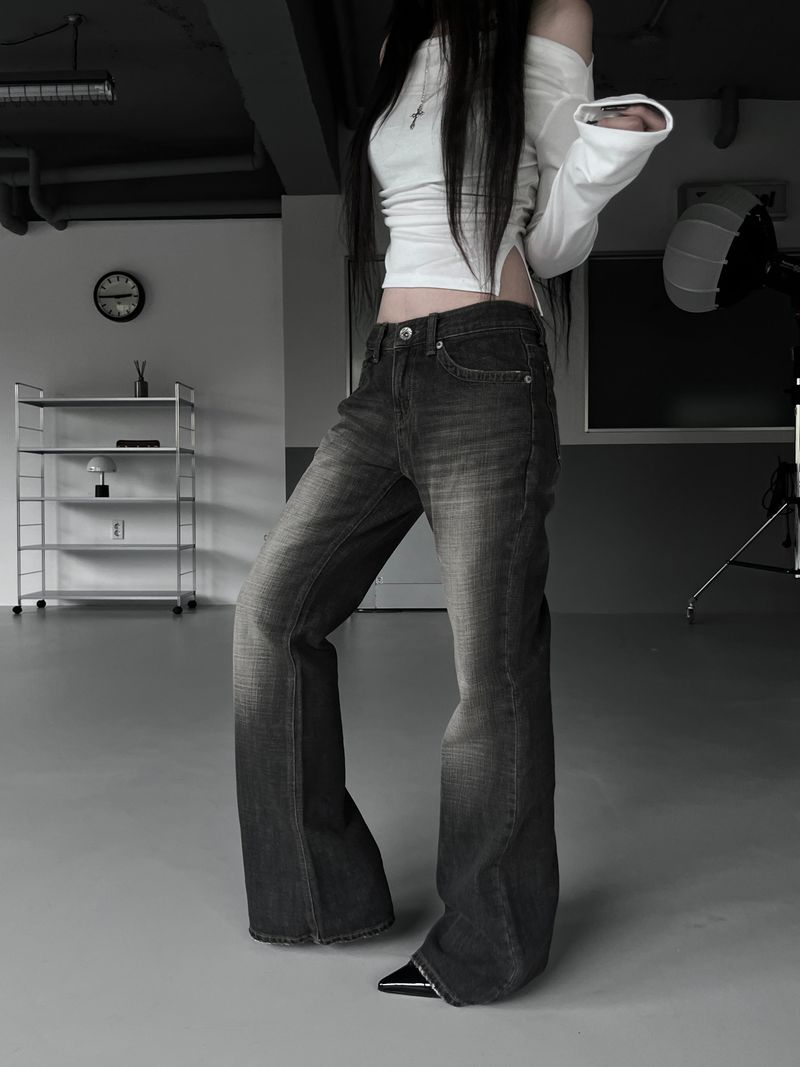 fade washed bootcut denim