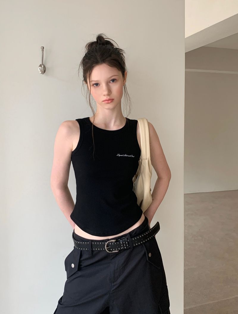[ORIGINAL] Rocker Lettering Ribbed Sleeveless