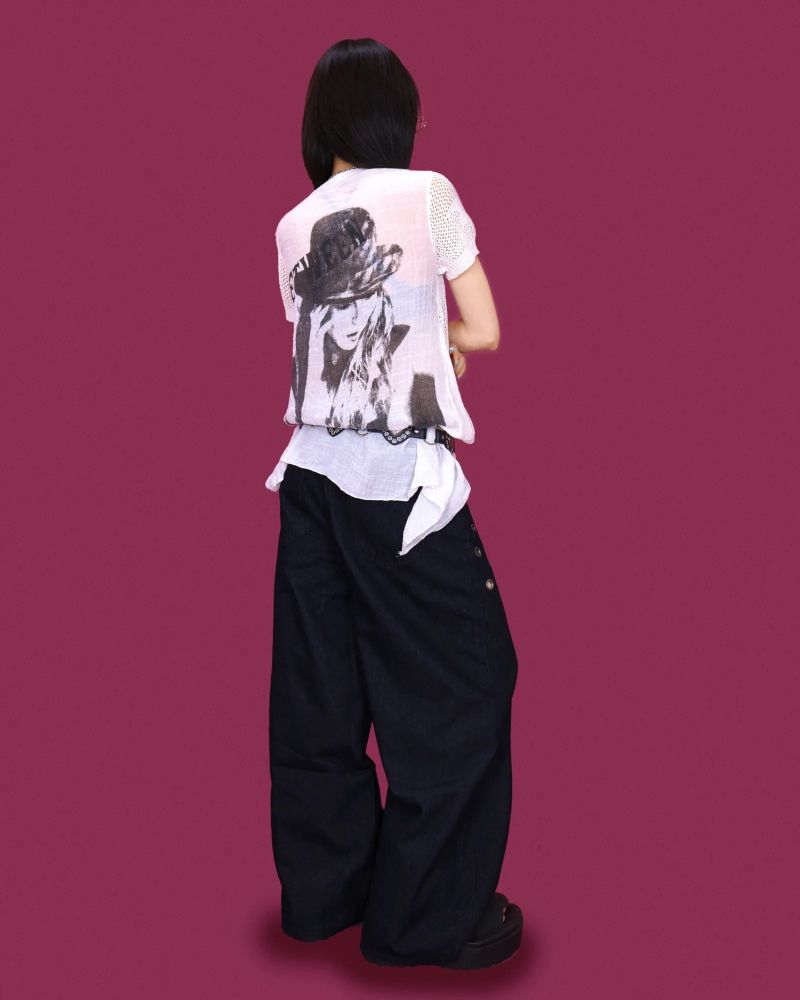 shot eyelet chain wide pants