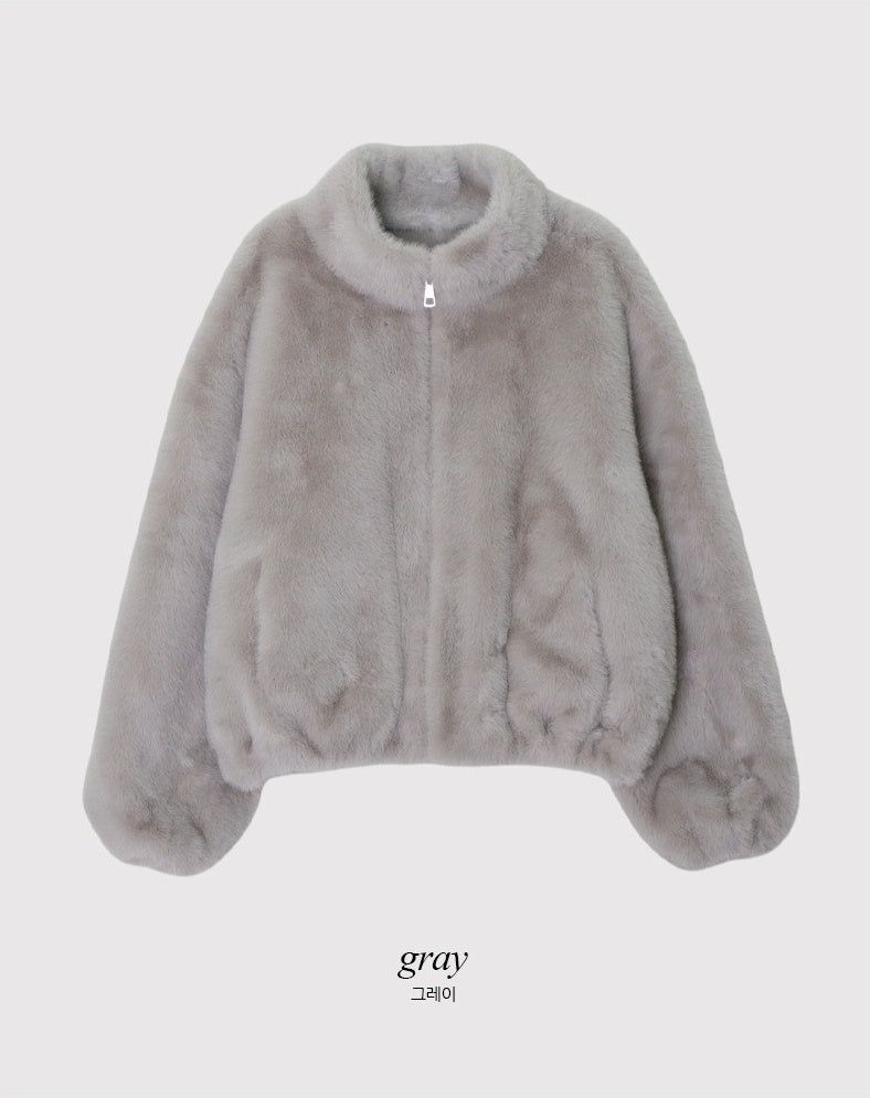 #Elegant Hairy Crop Zip-up Fur Jacket (2color)