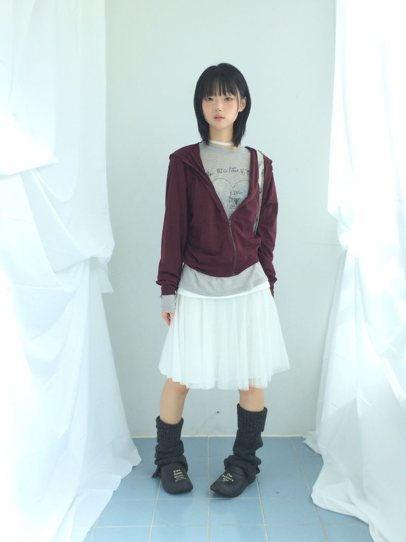 See-through curve layered skirt