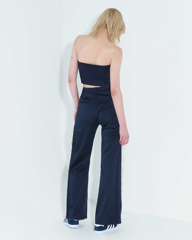 Raw Edge Button Tube Top _ Navy