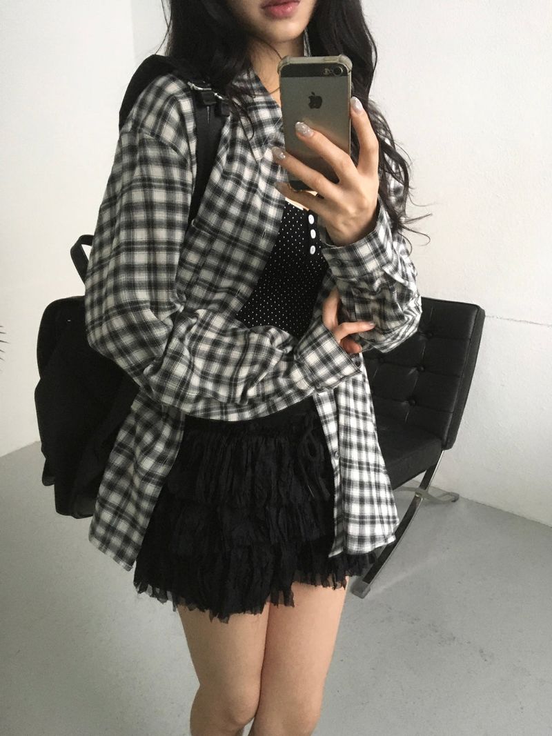 moroi（モロイ）の「Cookie oversized Plaid Shirt（Tops）」