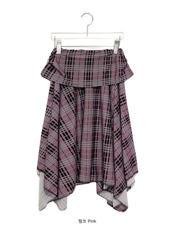 Helena Check Flare Folding Midi Skirt