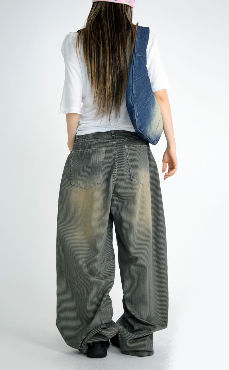 stripe brown washing pants