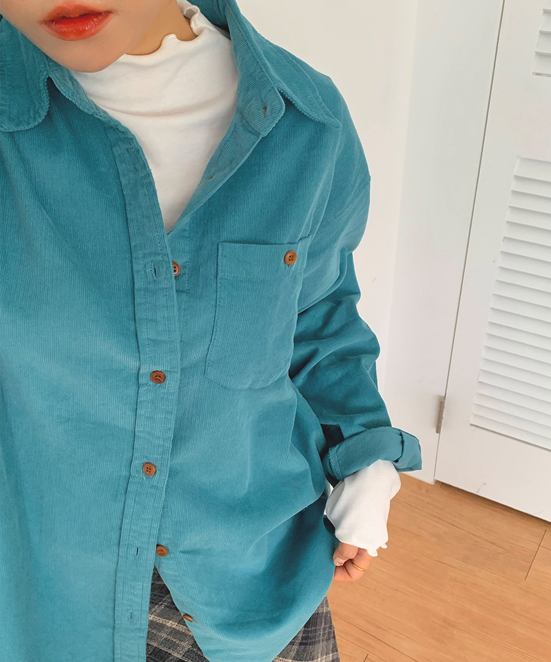 Corduroy Collar Shirt Shirt Blouse Basic Item Cotton
