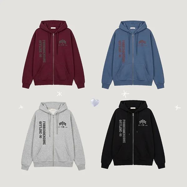 Loose-Fit Lettering Pobee Hoodie Zip-Up (4 colors)