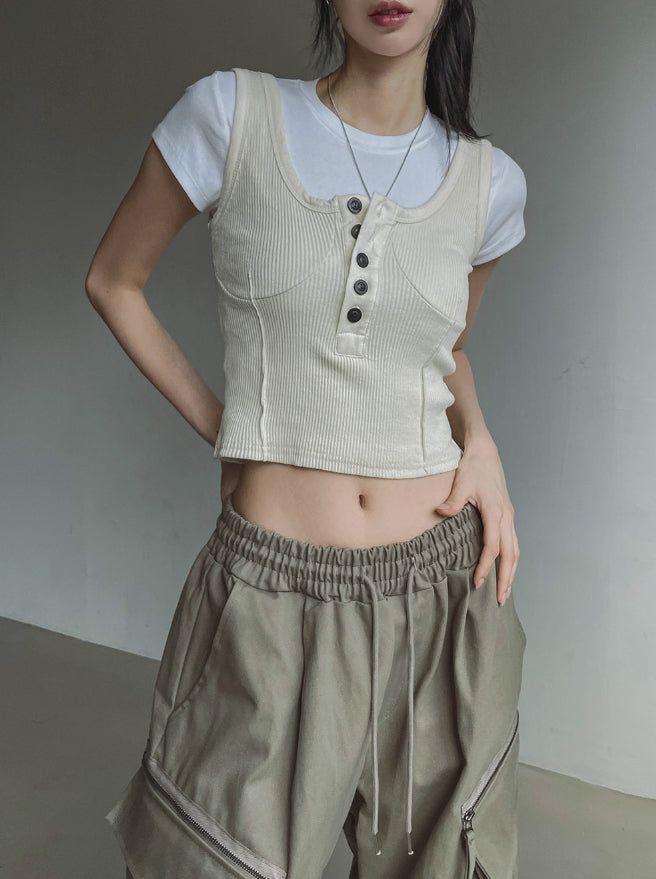 Windy Bret Button Ribbed Sleeveless