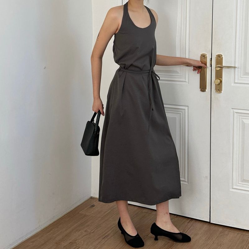 Halter Slit Dress - 2colors  