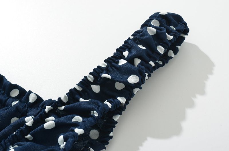 Navy Dotted Square Neck Flared Dress