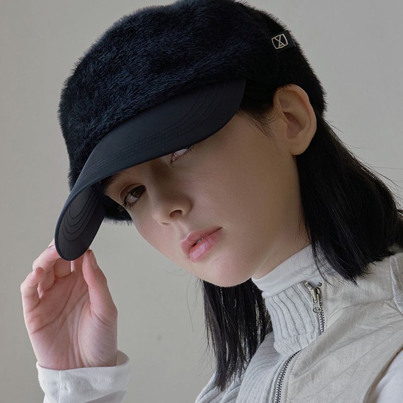 VA Square Fly Label Fur Bellboy Cap / Black