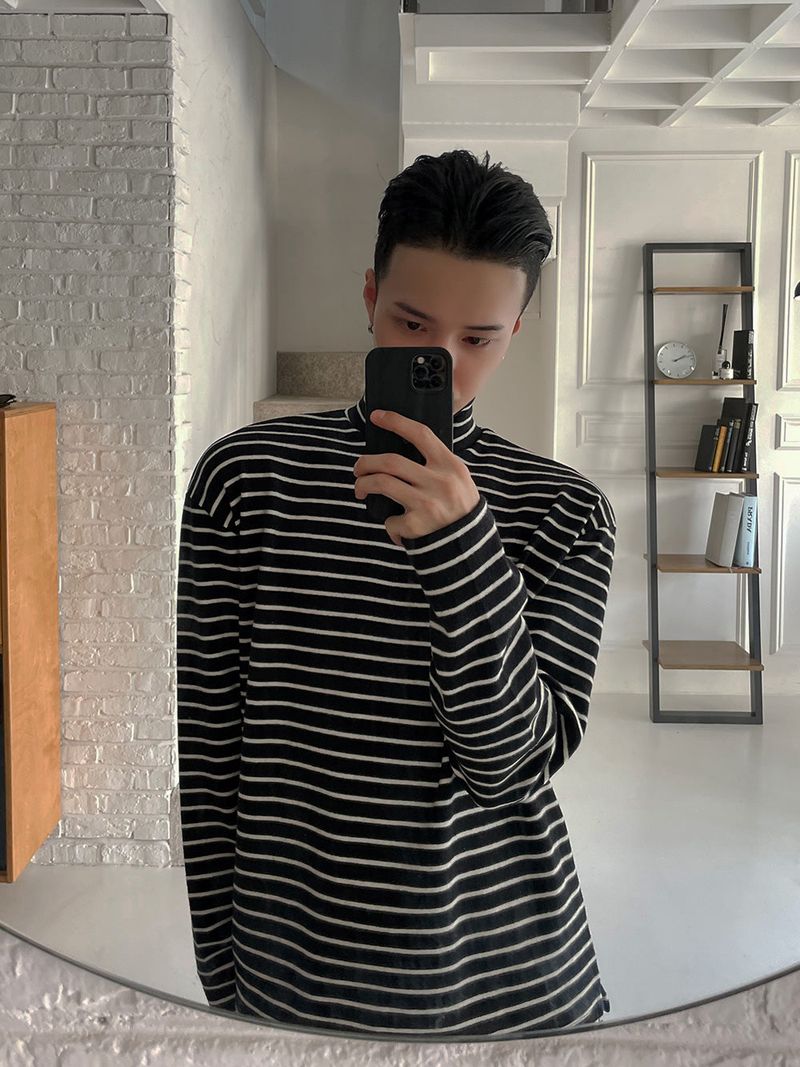 Never Peach Border High Neck T Shirt (2color)