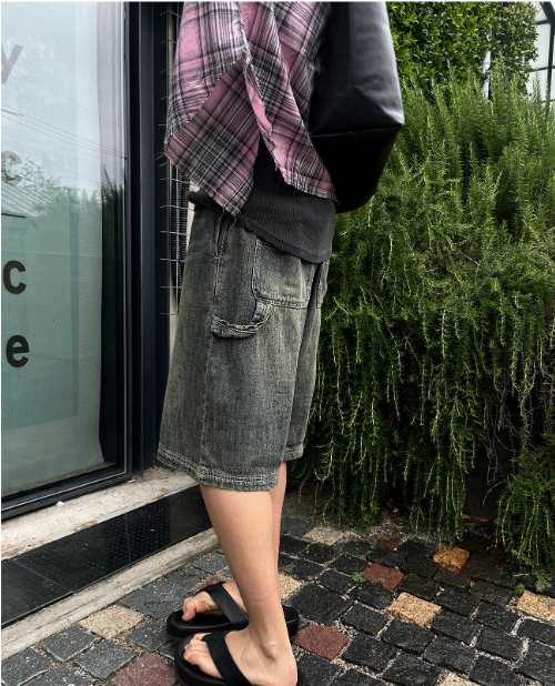 Cool Carpenter Sand Washing Half Denim Pants