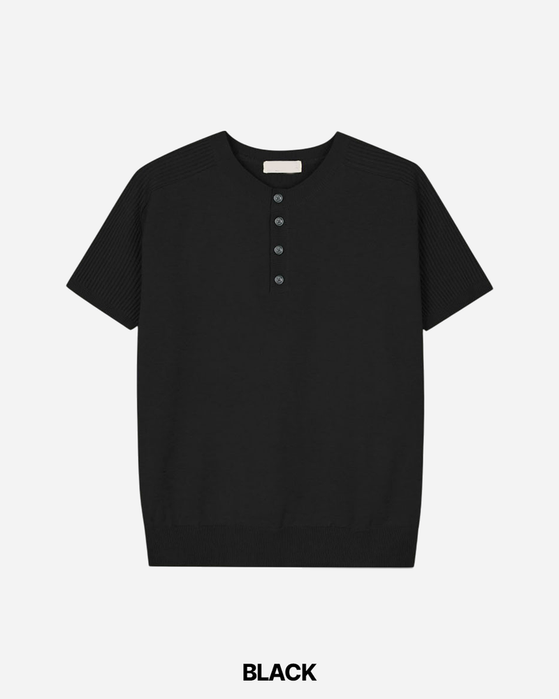 Needle Henley Neck Short Sleeve Knit