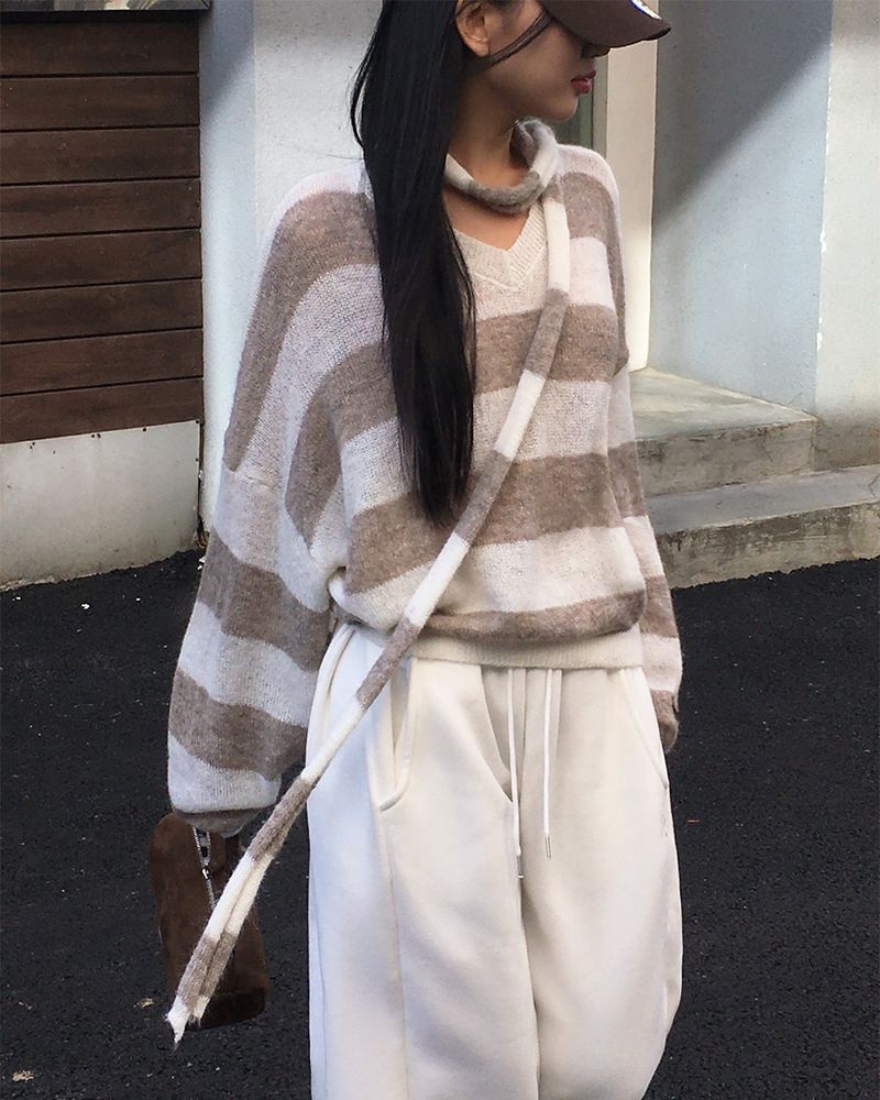 [ORIGINAL] LACKUN Striped Muffler Knit Set