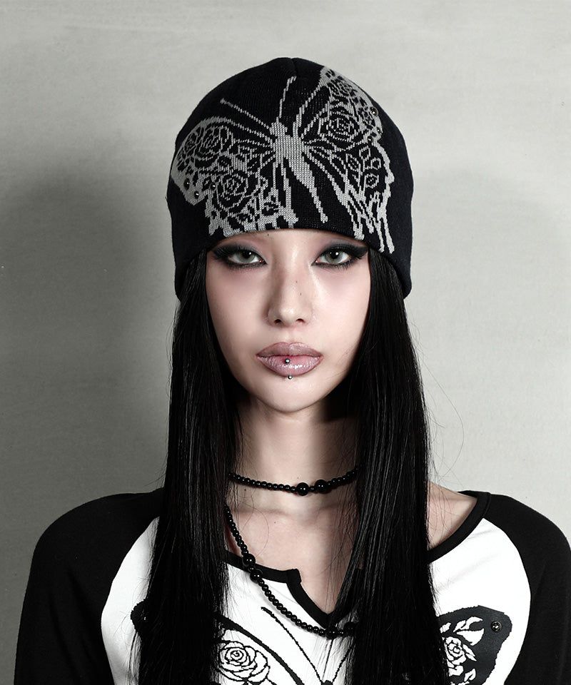 DARLING, YOU ARE BAD（YOU ARE BAD）の「ROSE BUTTERFLY BEANIE #BLACK（Hats）」