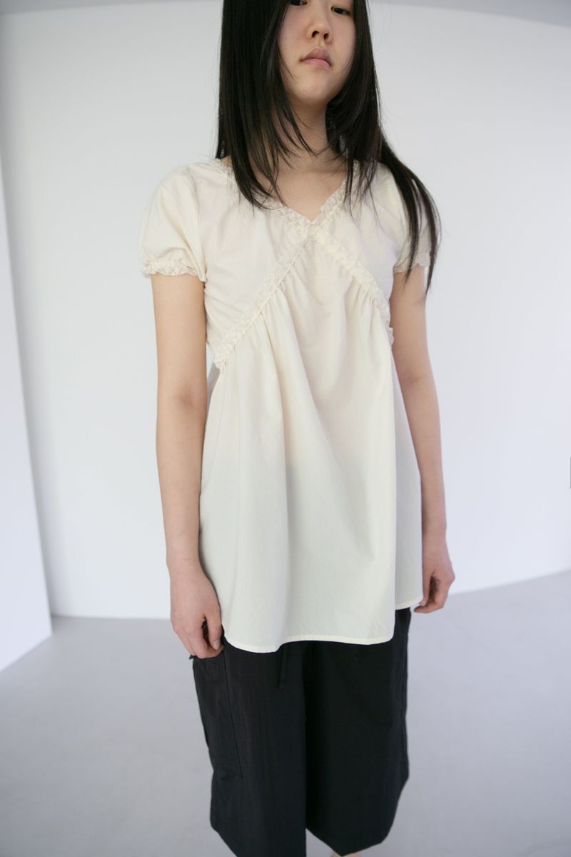lace cotton puff sleeve ops(2colors)