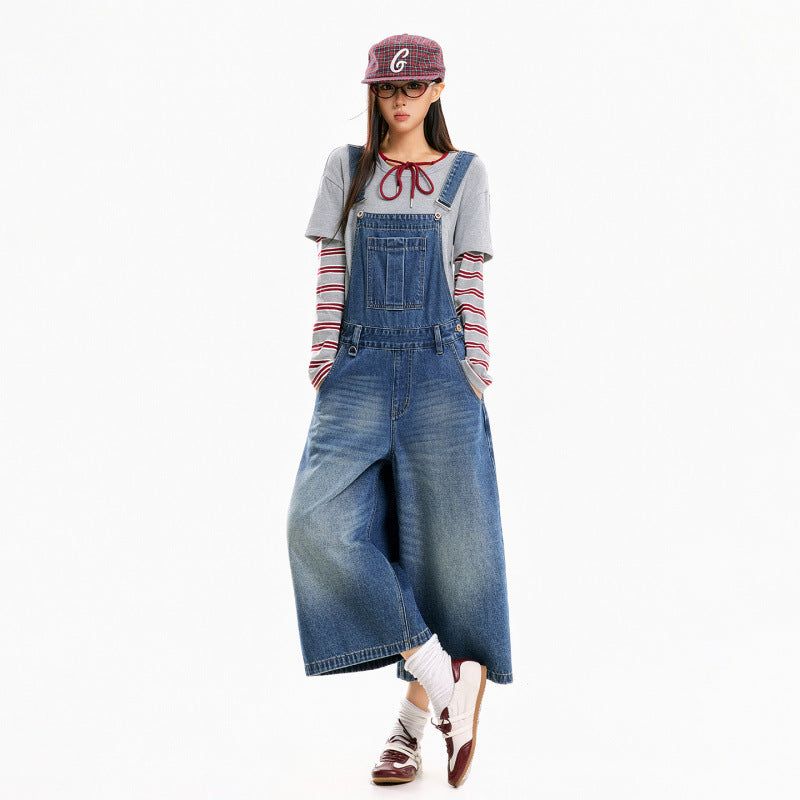 La mode MAQI（ラ モード マキ）の「Vintage Washed 7/8 Wide-Leg Denim Overalls（Dresses）」