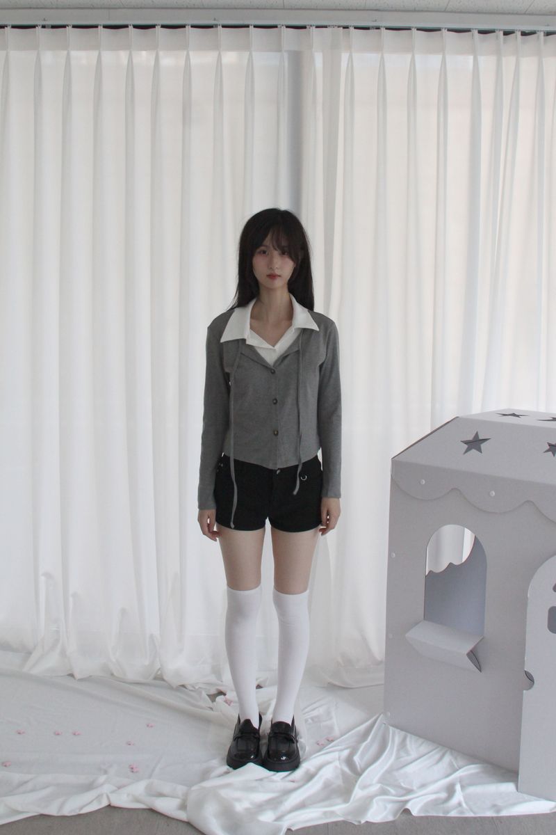 Layered Double Collar Cardigan T-shirt (2color)