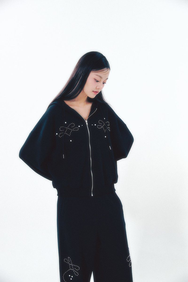 Pearl Hoodie Zip-Up Black
