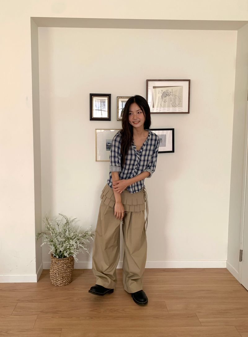 WASHED CHECK FRILL SHIRT (2C)