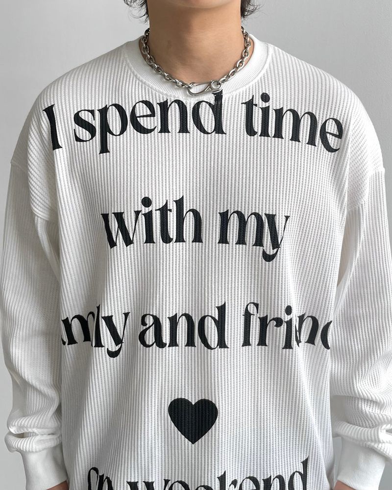 Spend Lettering Waffle Long Sleeve