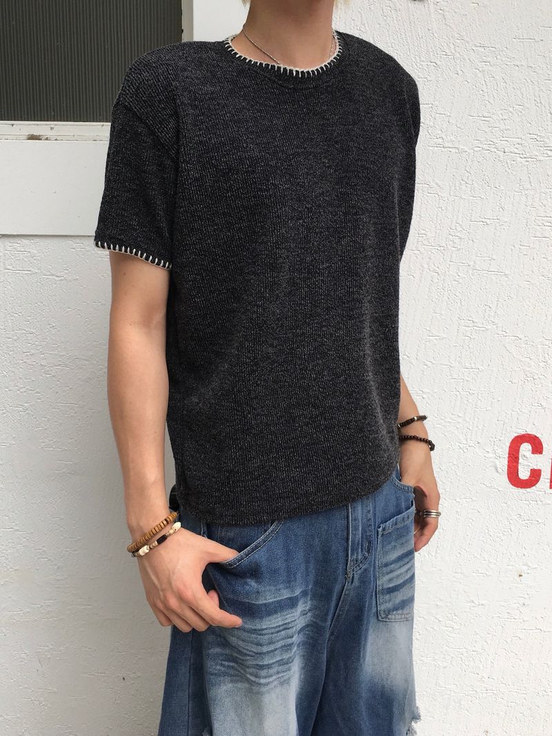 Bind-Stitch Muscle-Fit Short-Sleeve Knit 6C