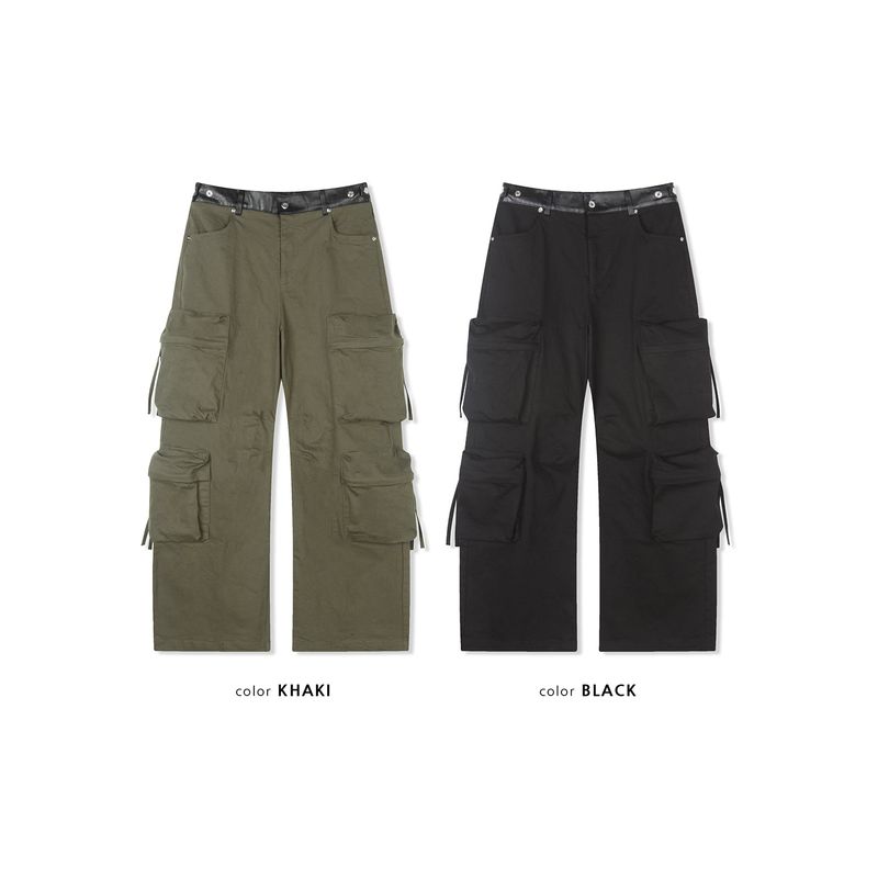 Signature leather cargo pants(Khaki)