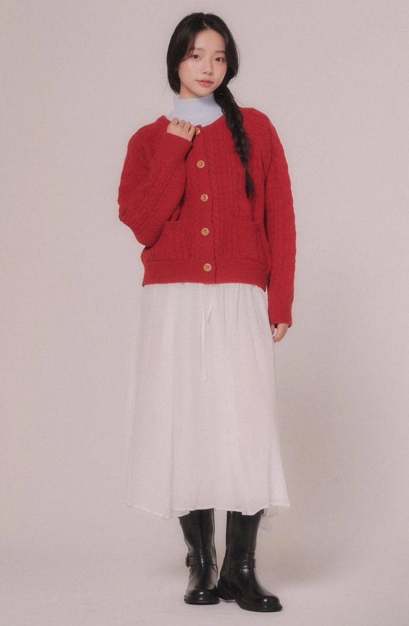 CABLE KNIT CARDIGAN (Cream)