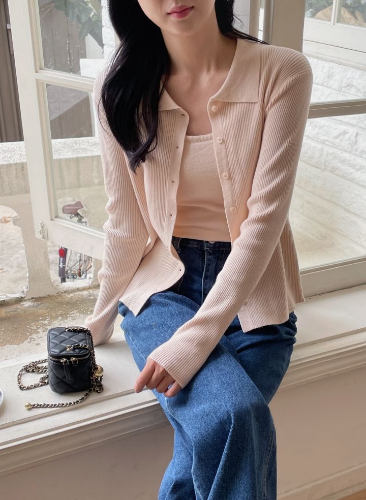 Nels Sleeveless Collar Knit Cardigan Set