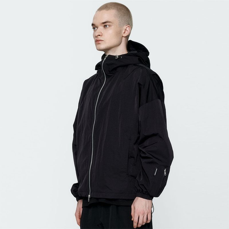 Crinkle Hood Wind Jumper Black