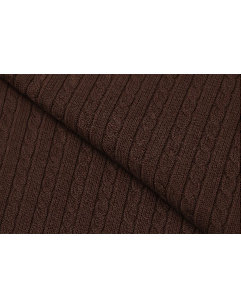 Elodie Silk Collar Cable Knit Cardigan Brown