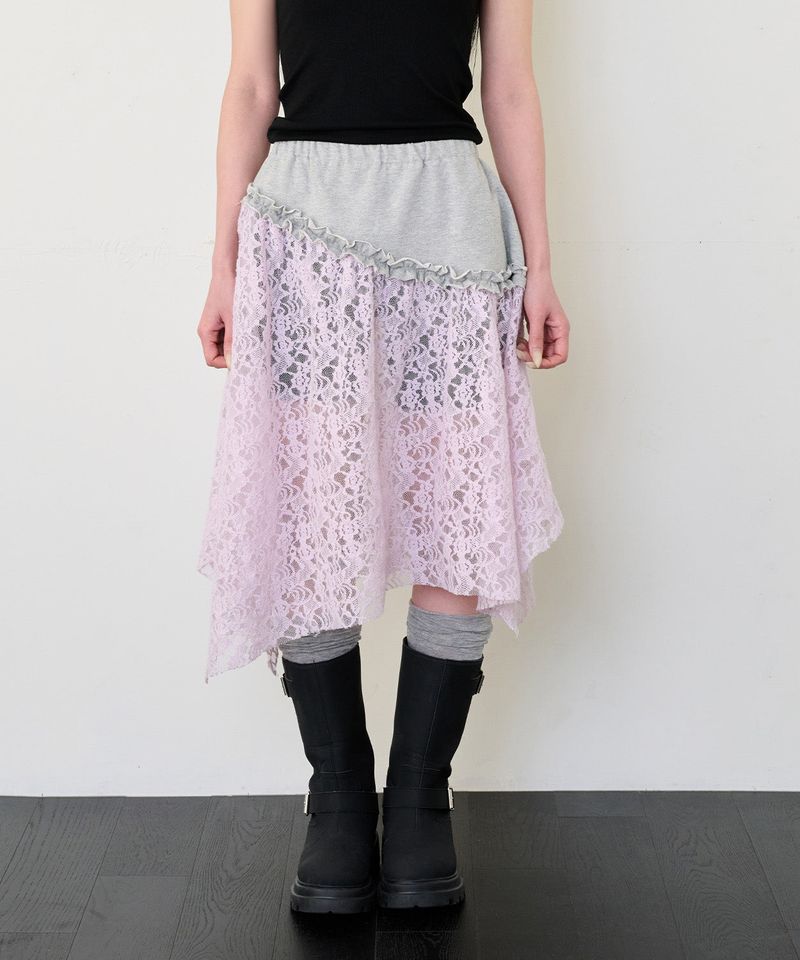 ITZAVIBE（イッザバイブ）の「RUFFLE LACE SKIRT - PINK（Skirts）」