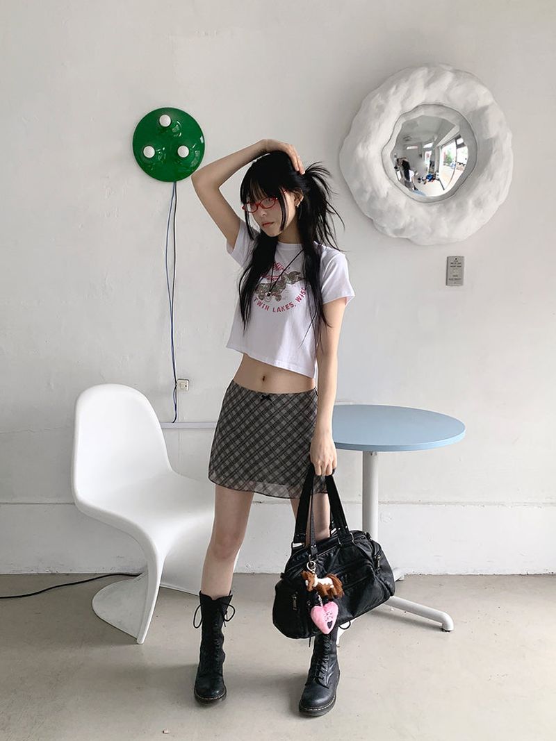 CHECK CHIFFON MINI SKIRT (4C)
