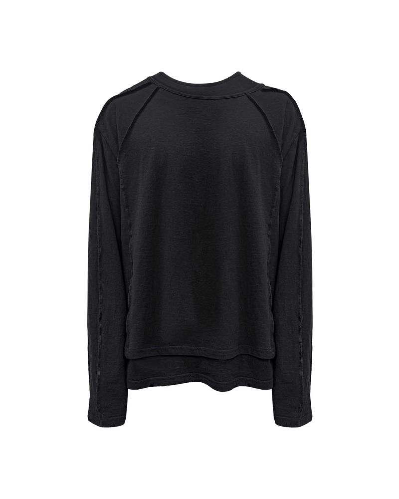 ANDEND（エンデンド）の「アンバランスネックラインスラッシュカットレイヤードTシャツ(ブラック)（トップス）」