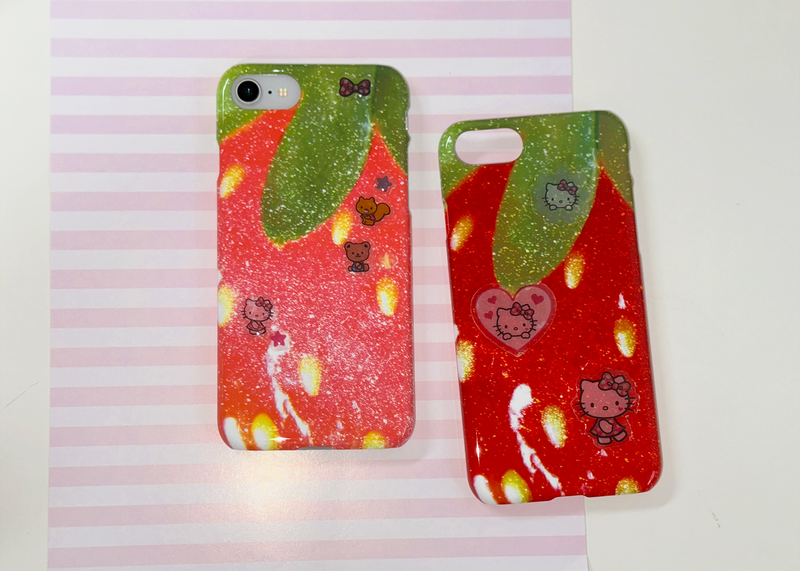 (glossy hard) Sparkling Strawberry phone case - Red