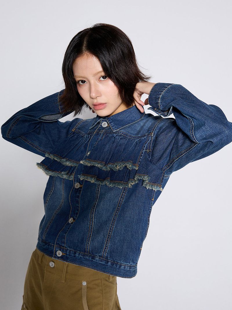 FRILL DENIM JACKET / BLUE
