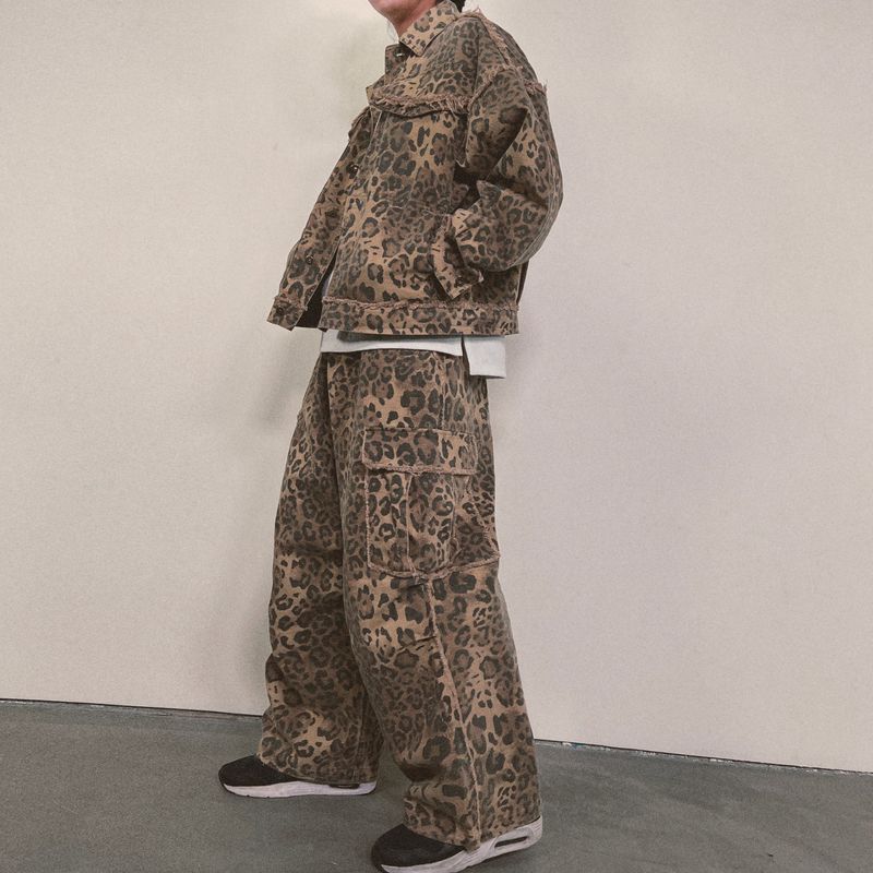 leopard grunge wide pants_beige
