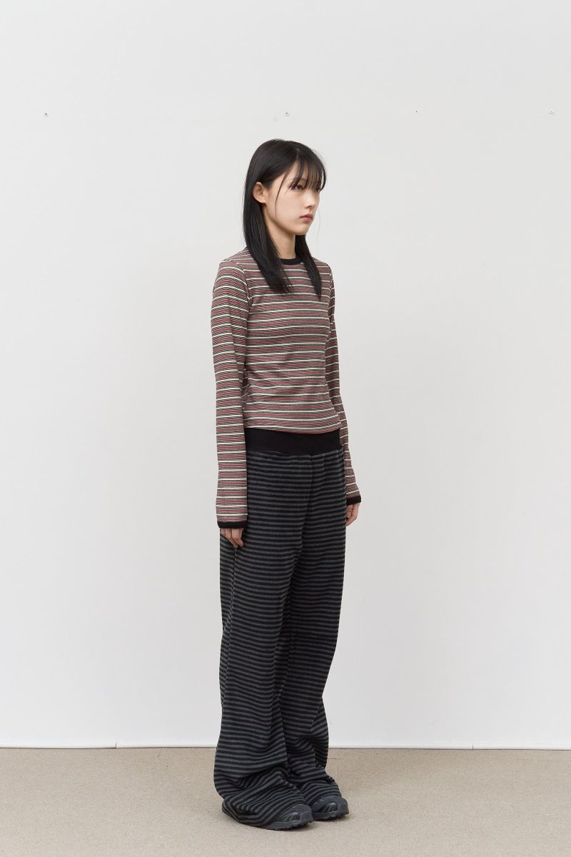 (W) Candy Fleece Striped Top