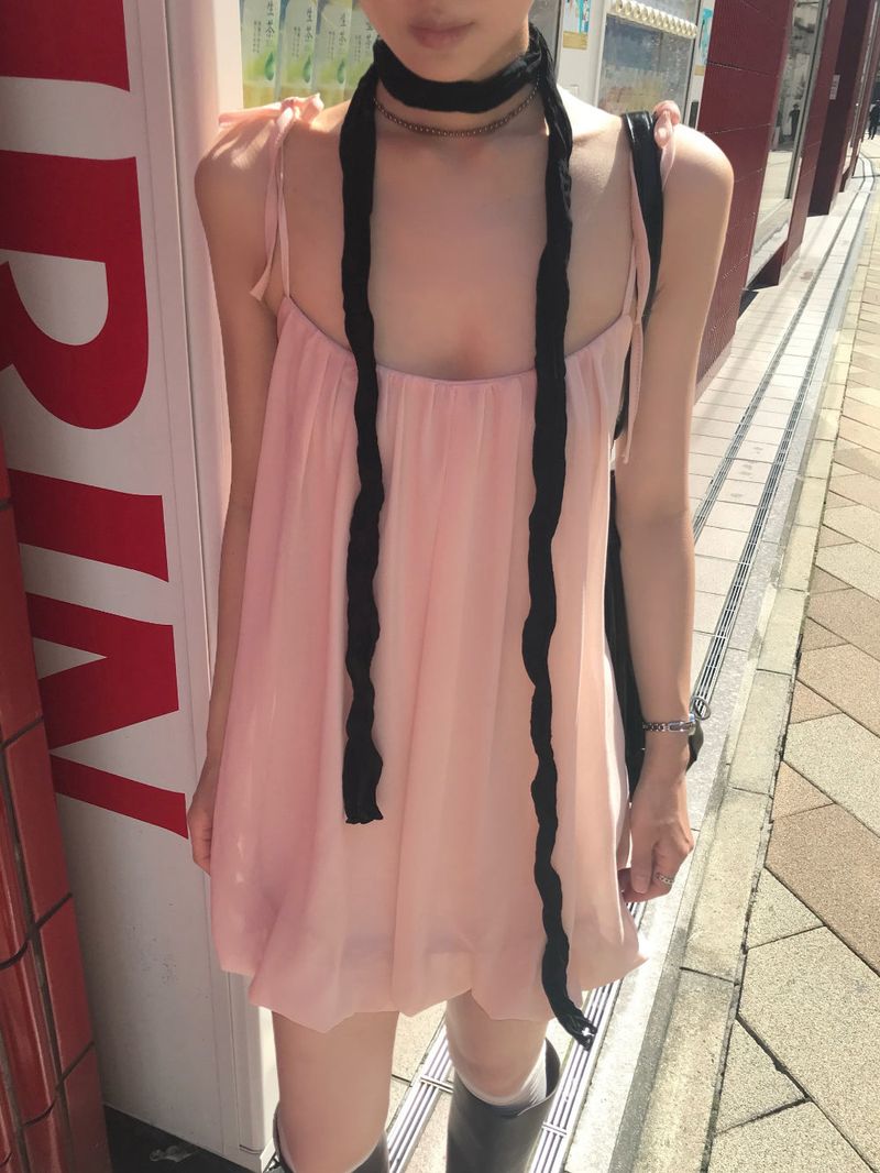 Peach Hug Ribbon Slip Pumkin Sleeveless Mini Dress