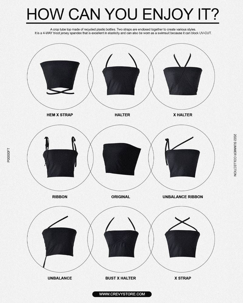 4-way multi tricot jersey span crop tube top (black)