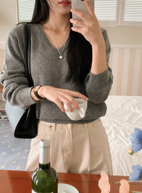 Simple Basic V-neck Knit (10color)