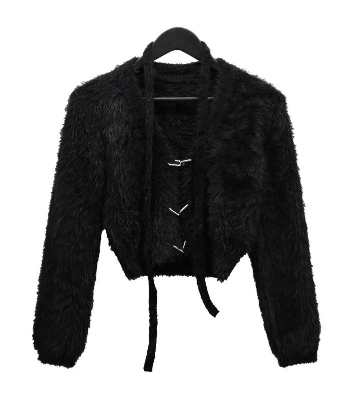 Linked Metal Ring Scarf Fur Cardigan